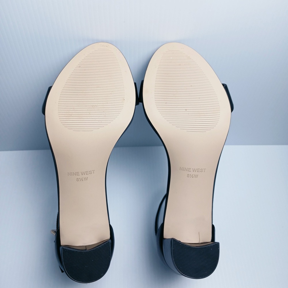 Nine West Womens Pruce Black Leather Block Heel Ankle Strap Sandals 8.5W - Picture 10 of 12